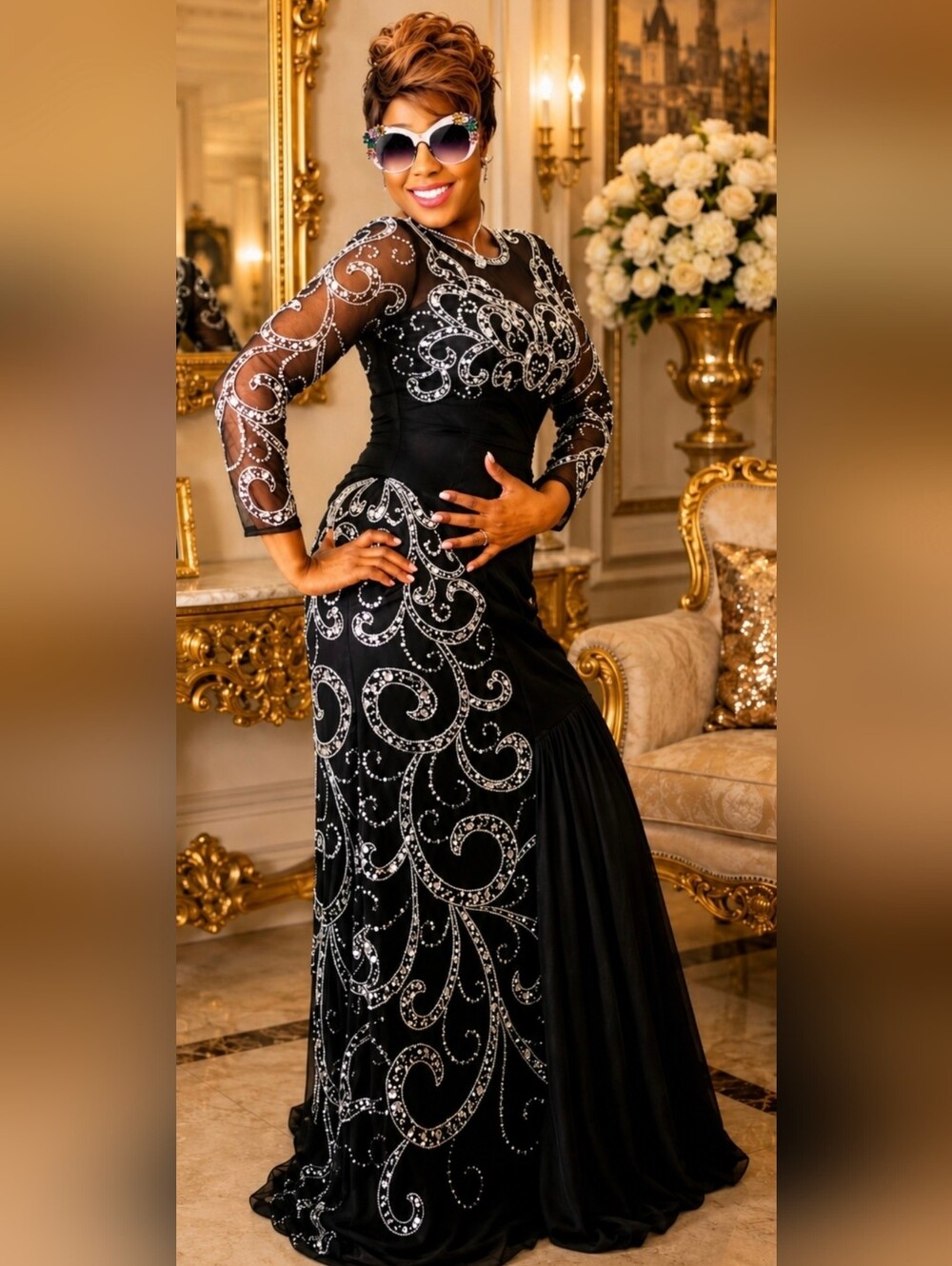 Savoy’s Bellezza Black Crystal Embellished Evening Gown – Size 14 (NWT)
